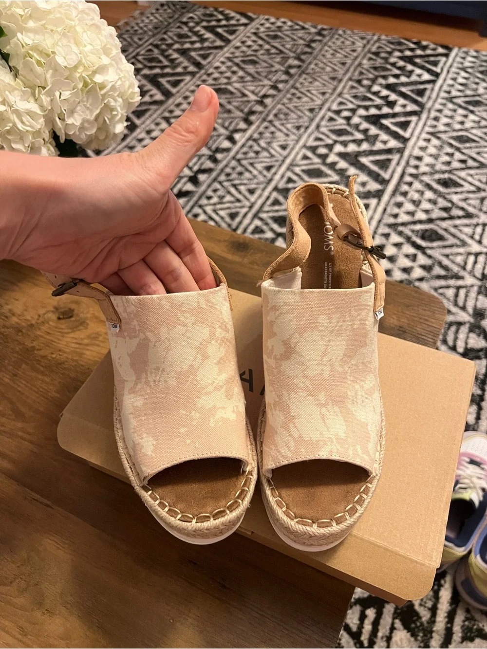 TOMS Women's Beige Canvas Espadrille Wedge Sandals